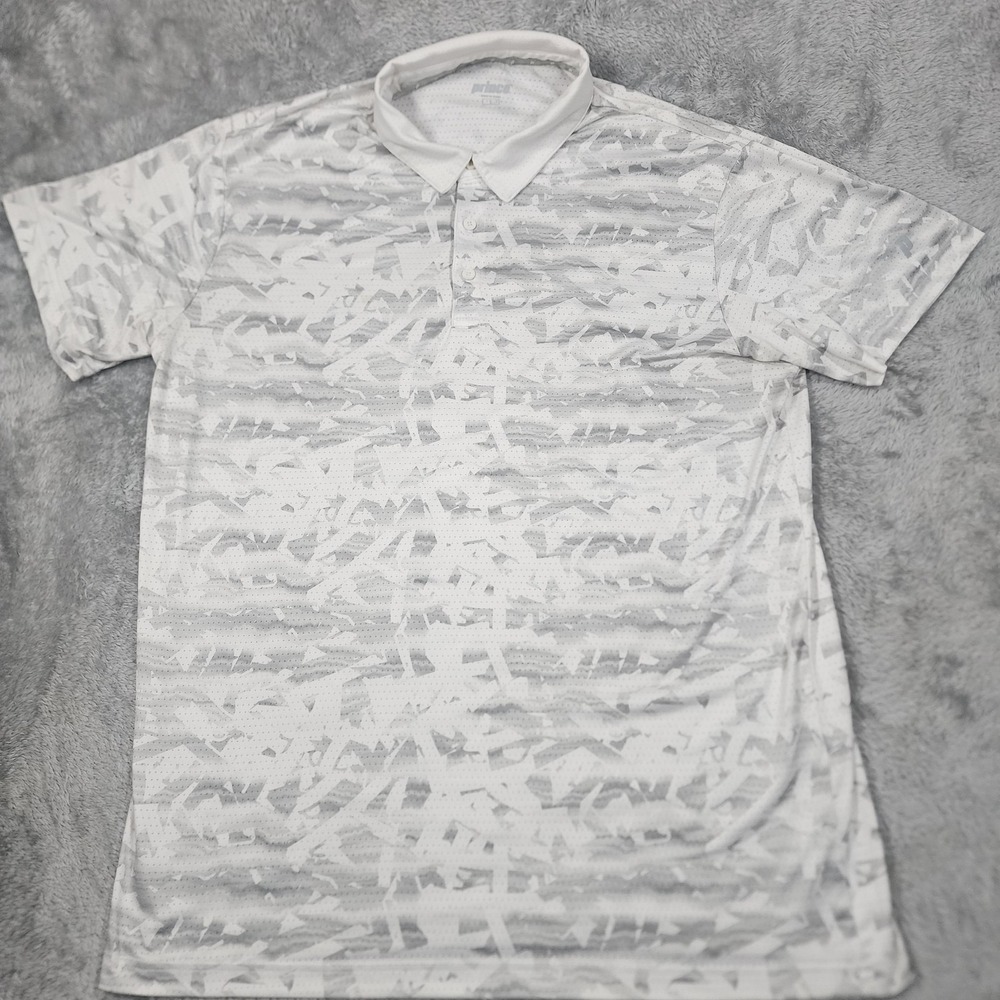 Prince Polo Shirt Mens‎ Large White Gray Abstract Pattern Golf Tennis Athletic